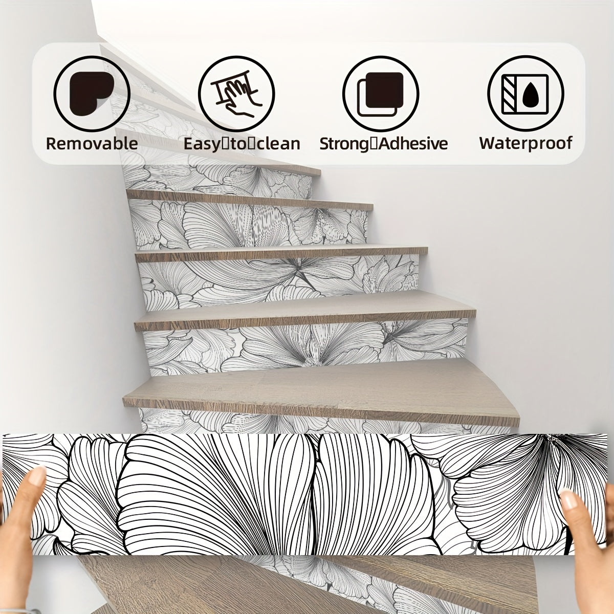 6pcs Tropical Flower Stair Stickers Self-adhesive Wallpaper
