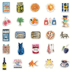 50pcs YWWBLD Retro PVC Stickers Fruits Veggies Whimsical Elements