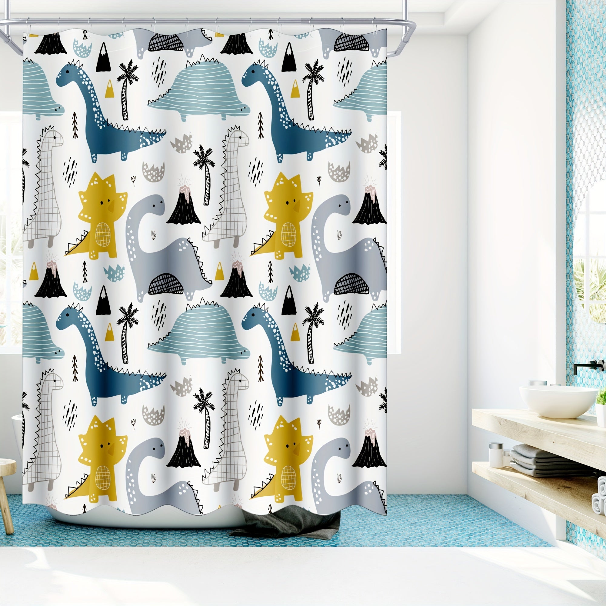 Colorful Dinosaur Shower Curtain Waterproof Bathroom Decor