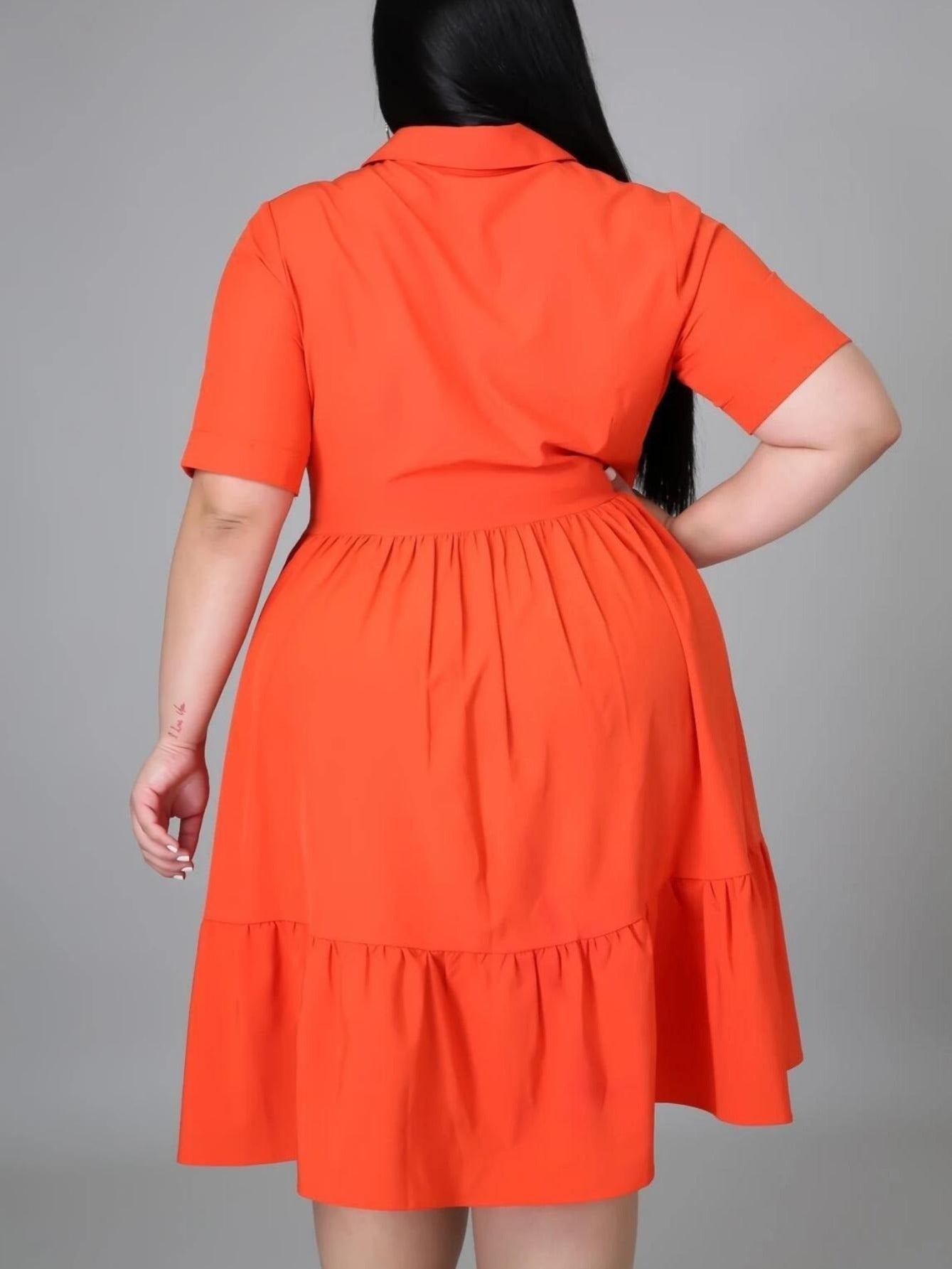 Solid Casual Knee Length Ruffle Dress Spring Fall Dress