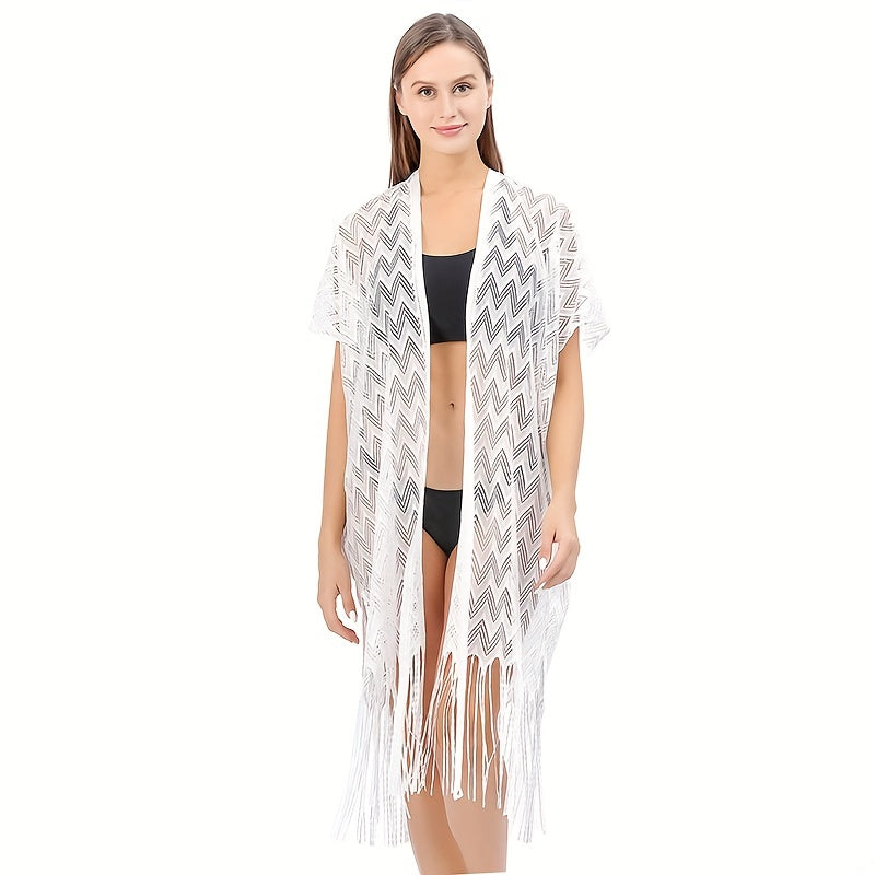 Geometric Tassel Shawl Solid Wraps Scarf Thin Cape Bikini Cover Up