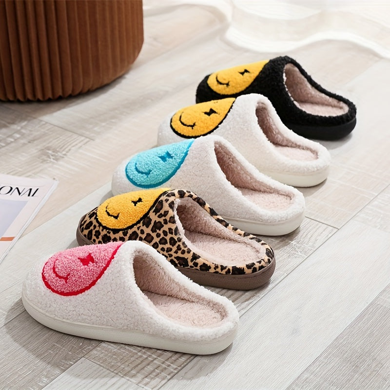 Soft Plush Cozy Smiling Face House Slippers Anti skid Slip on Shoes Indoor