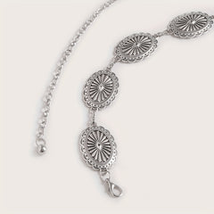 Silvery Hollow Oval Waist Chain Geometric Flower Carved Metal Body Chain