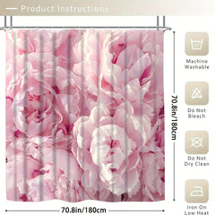 4pcs Pink Flowers Shower Curtain Waterproof Bathroom Decor Set
