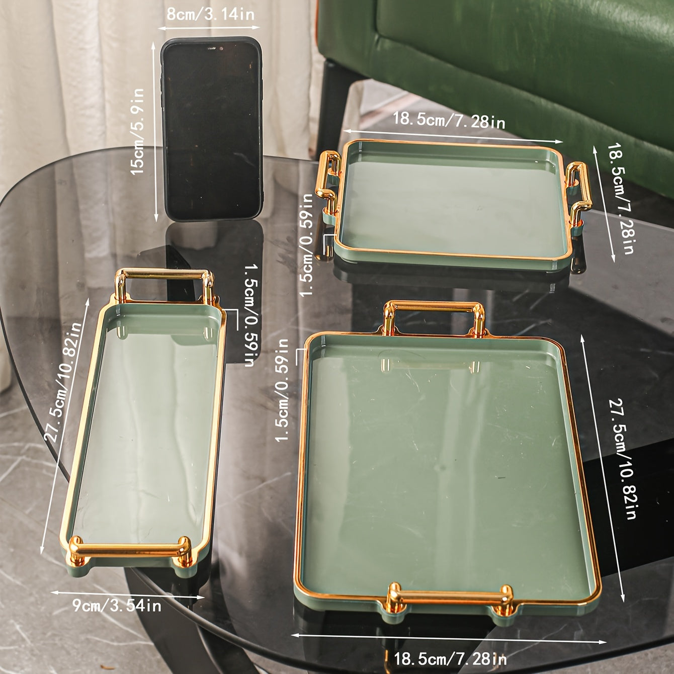 Modern Coffee Tray With Golden Rim Handles