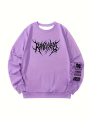 Lightning Print Men's Graphic Round Neck Sweatshirt Loose Pullover