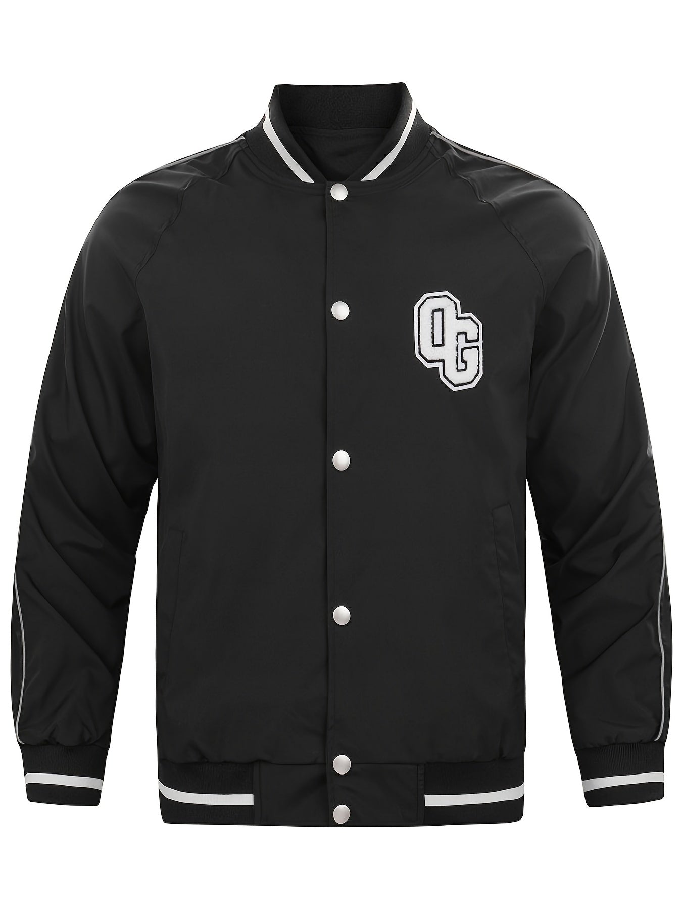 Bottom Stripe Varsity Jacket Men's Casual Baseball Collar Button Up Jacket