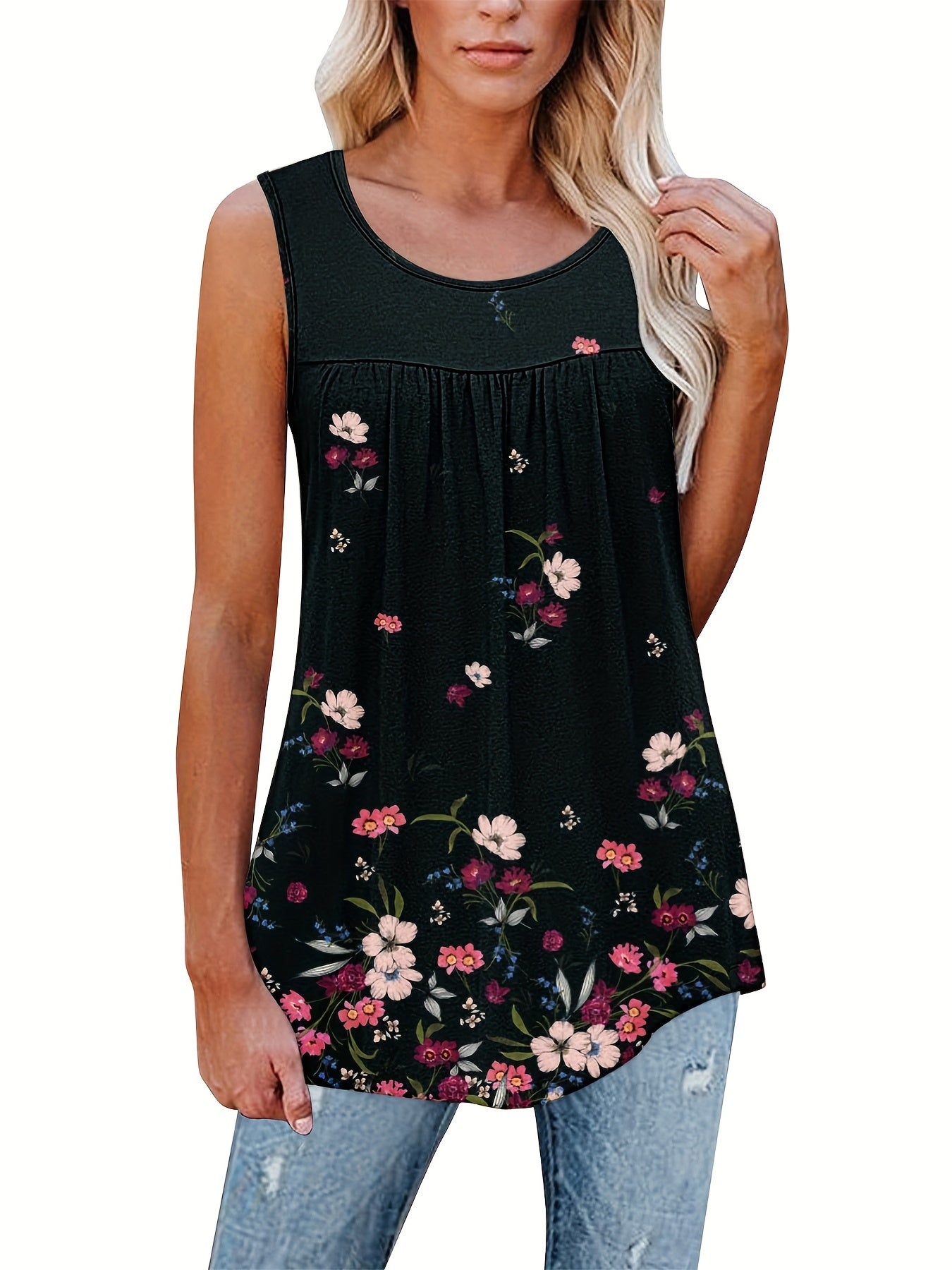 Floral Print Ruched Tank Top