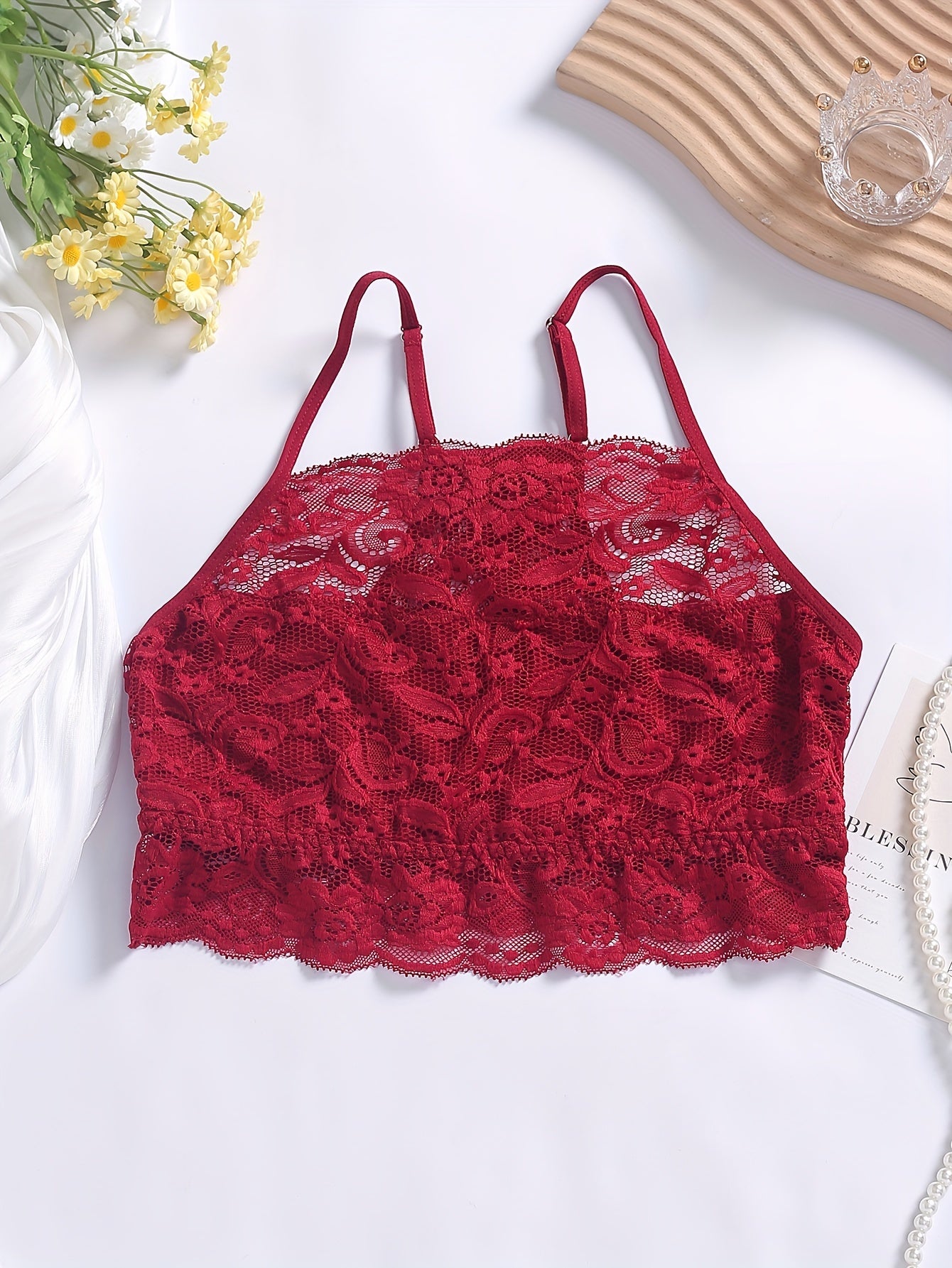 Lace Stitching Cami Lounge Top Sexy Trim Hollow Out Top