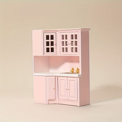 1:12 Scale Pink Dollhouse Kitchen Set with Cabinets, Sink, and Countertop Combo