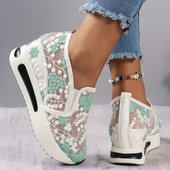 Floral Lace Platform Slip-On Shoes for Women