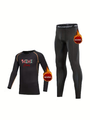 2pcs Toddler Kids Fleece Compression Sets Letter Print Crew Neck Pullover Pants