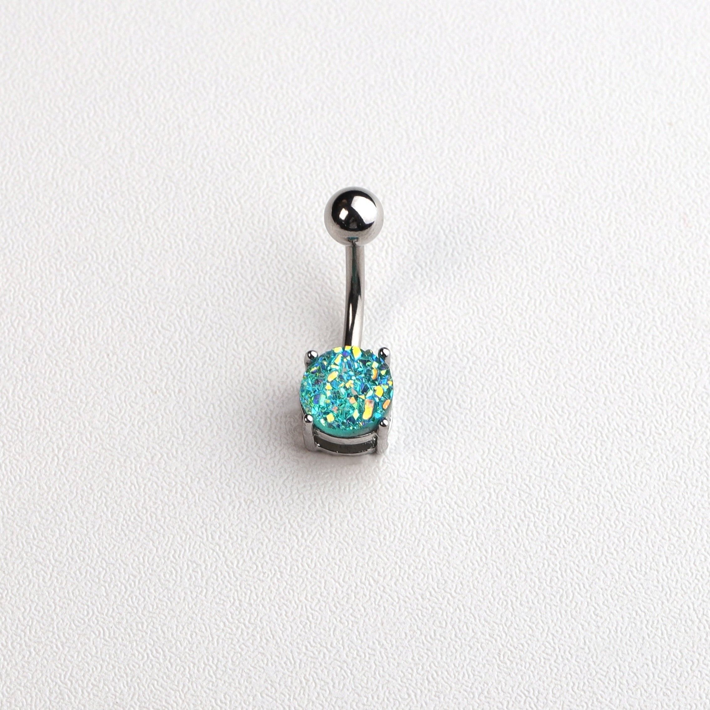Stainless Steel Horseshoe Belly Button Ring with Zircon Inlay