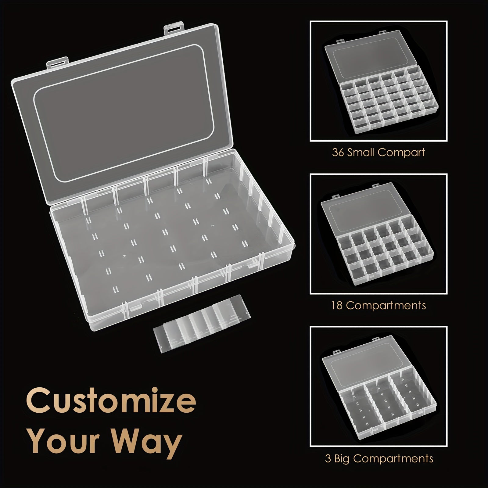 5pcs Clear Plastic Jewelry Storage Box With grids Portable Dustproof DIY Diamond