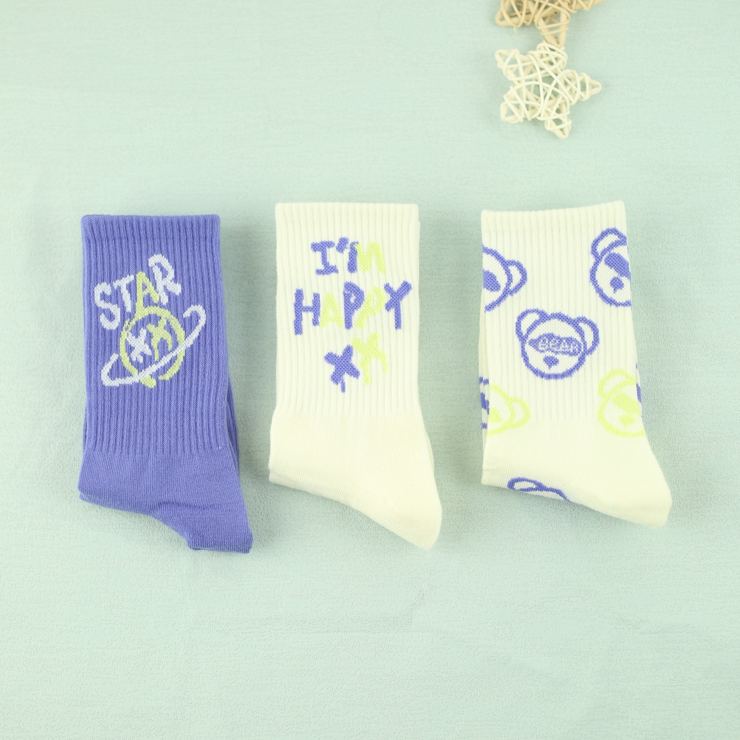 Men's Cartoon Bear Crew Socks 3 Pairs