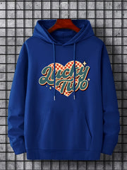 Men's Lucky Two Print Hoodie Casual Slightly Stretch Drawstring Hooded Sweatshir
