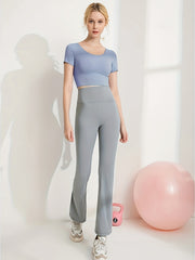 Short Sleeves Yoga Top Round Neck High Stretch Sports Tee