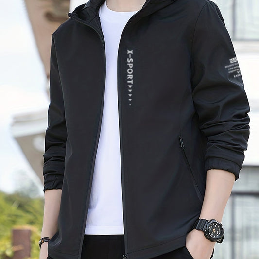 Men's Casual Hooded Zipper Windbreaker Jacket for Spring Fall