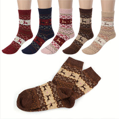 5 Pairs Wool Socks For Women Men Warm Crew Hiking Boot Socks