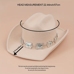 Western Cowboy Hat with Oval Stone Iron Chain Decoration