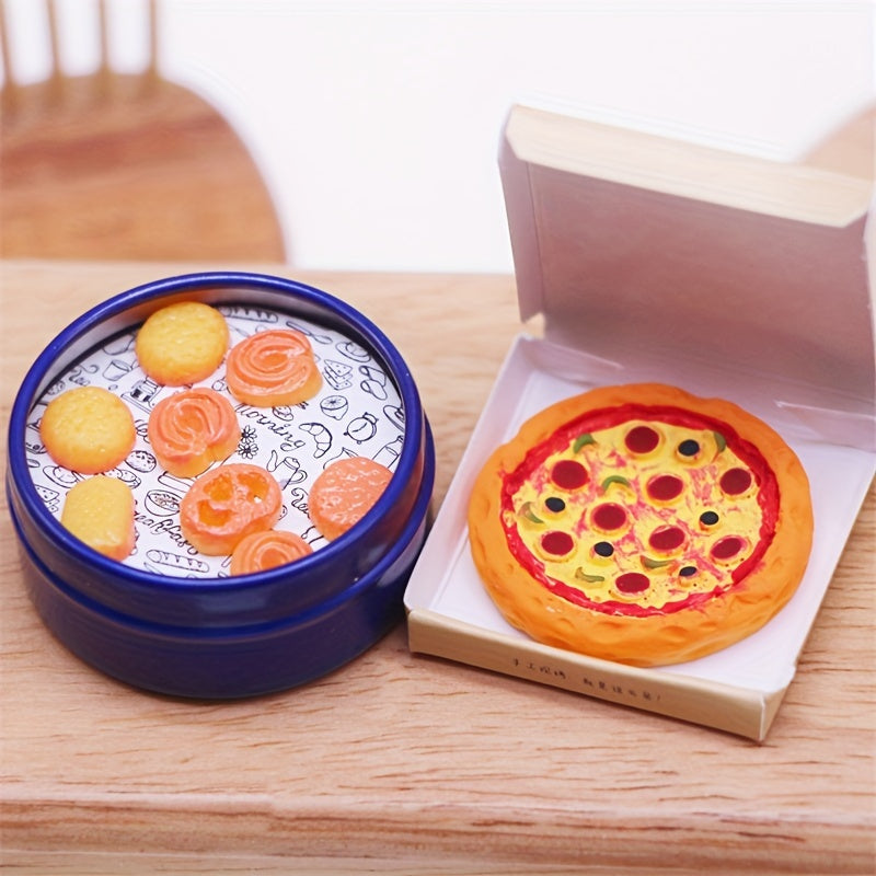 2pcs Pizza & Box Set Realistic ABS Dollhouse Scene with Colorful Pizzas