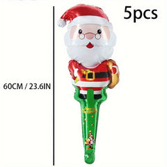 5pcs Christmas Balloons Handheld Stick Aluminum Film Party Decoration