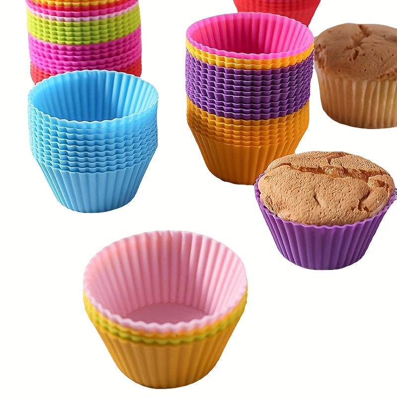 12pcs Reusable Silicone Baking Cups Multicolor Muffin Liners For Home Kitchen