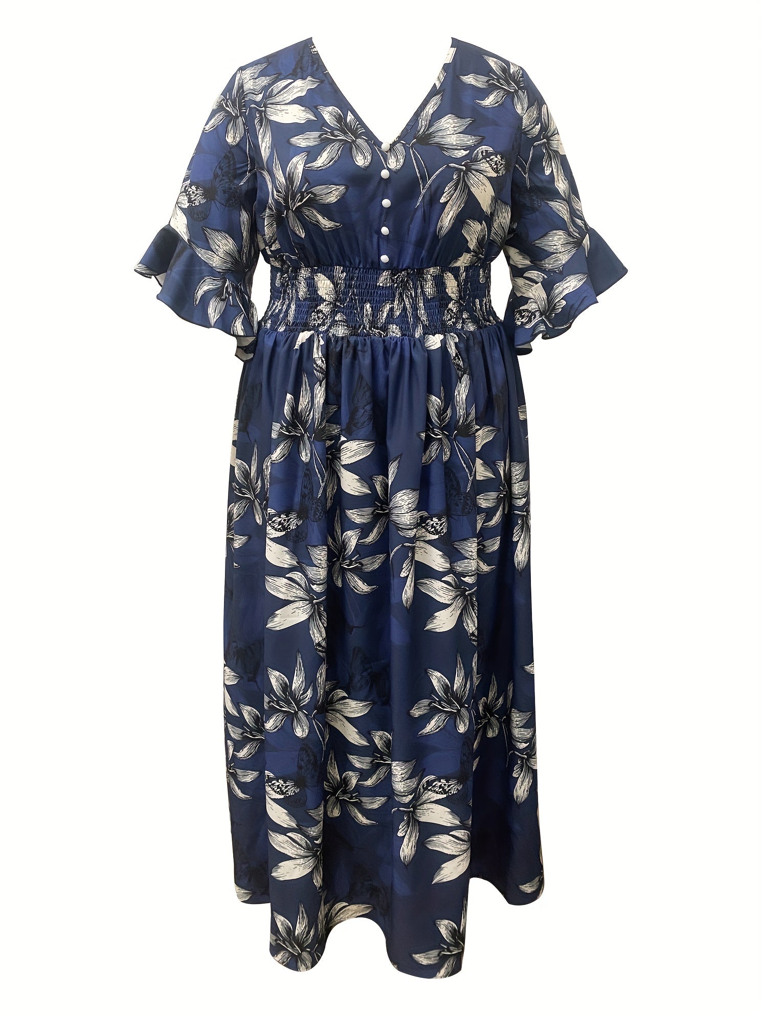  Floral Print Half Sleeve Maxi Dress