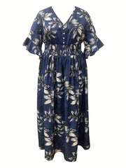  Floral Print Half Sleeve Maxi Dress
