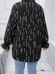  Stripe Print Lantern Sleeve Casual Blouse