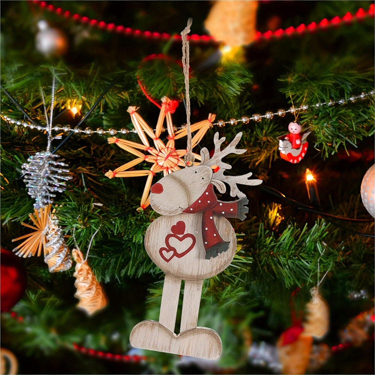 Christmas Elk Wooden Hanging Ornaments for Tree Decoration