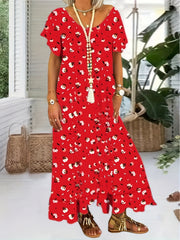  Boho Dress Floral Print V Neck Maxi Dress
