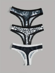 3pcs Skull Pattern Thongs with Lace Trim for Women
