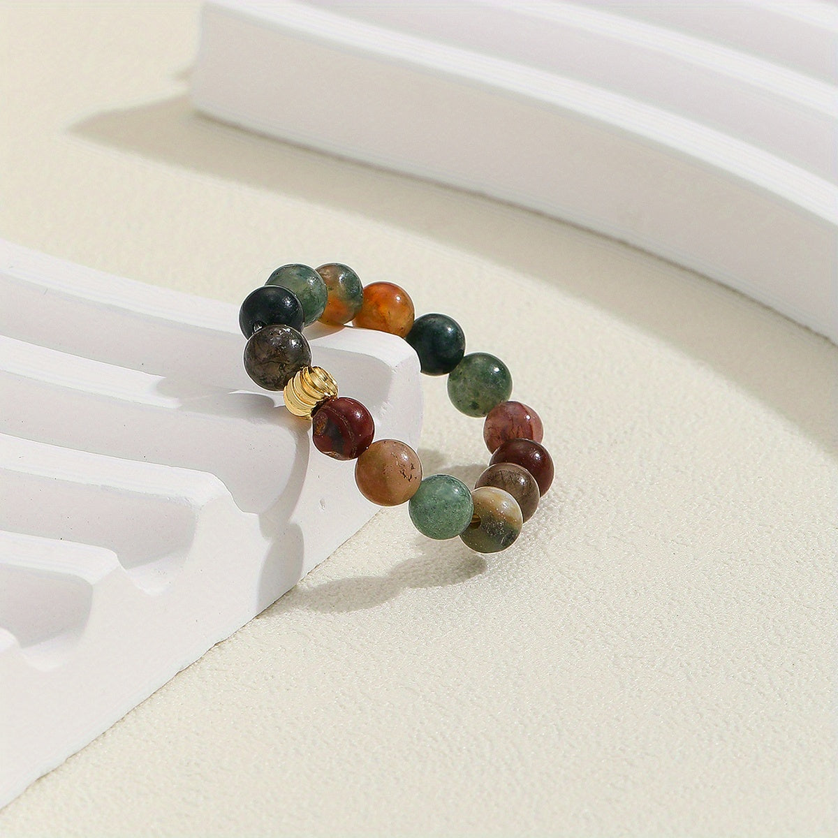 Natural Bead Ring 18k Plated Waterish Stacking Jewelry