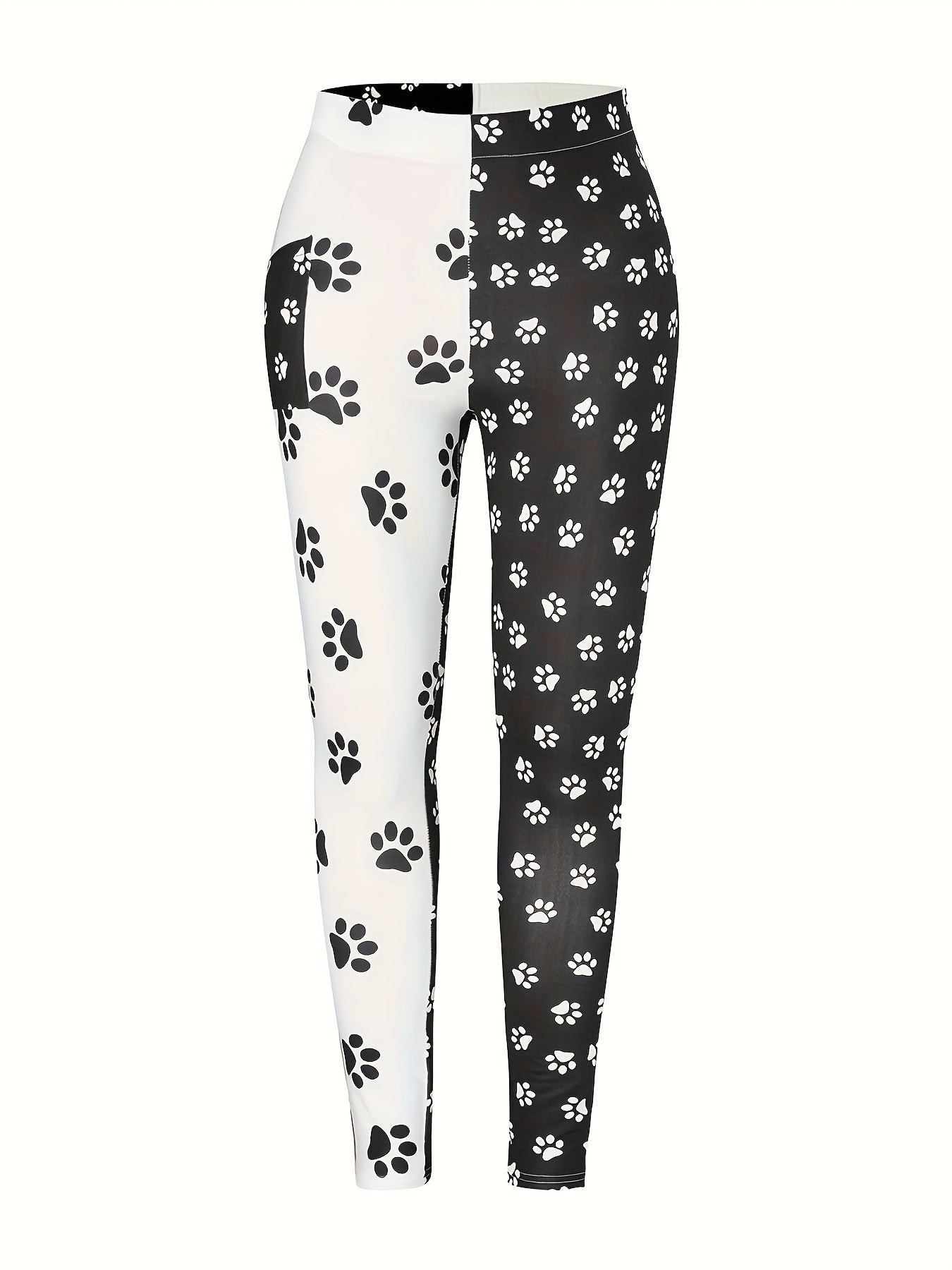  Colorblock Paw Print High Rise Skinny Trousers