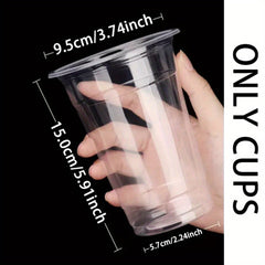 50PCS 16-20OZ Clear Plastic Cups with Flat Lids for Party Ice
