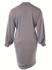 Figure Print Lantern Sleeve Round Neck Slim Dress