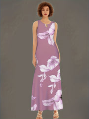  Floral Print Maxi Tank Dress With Pockets