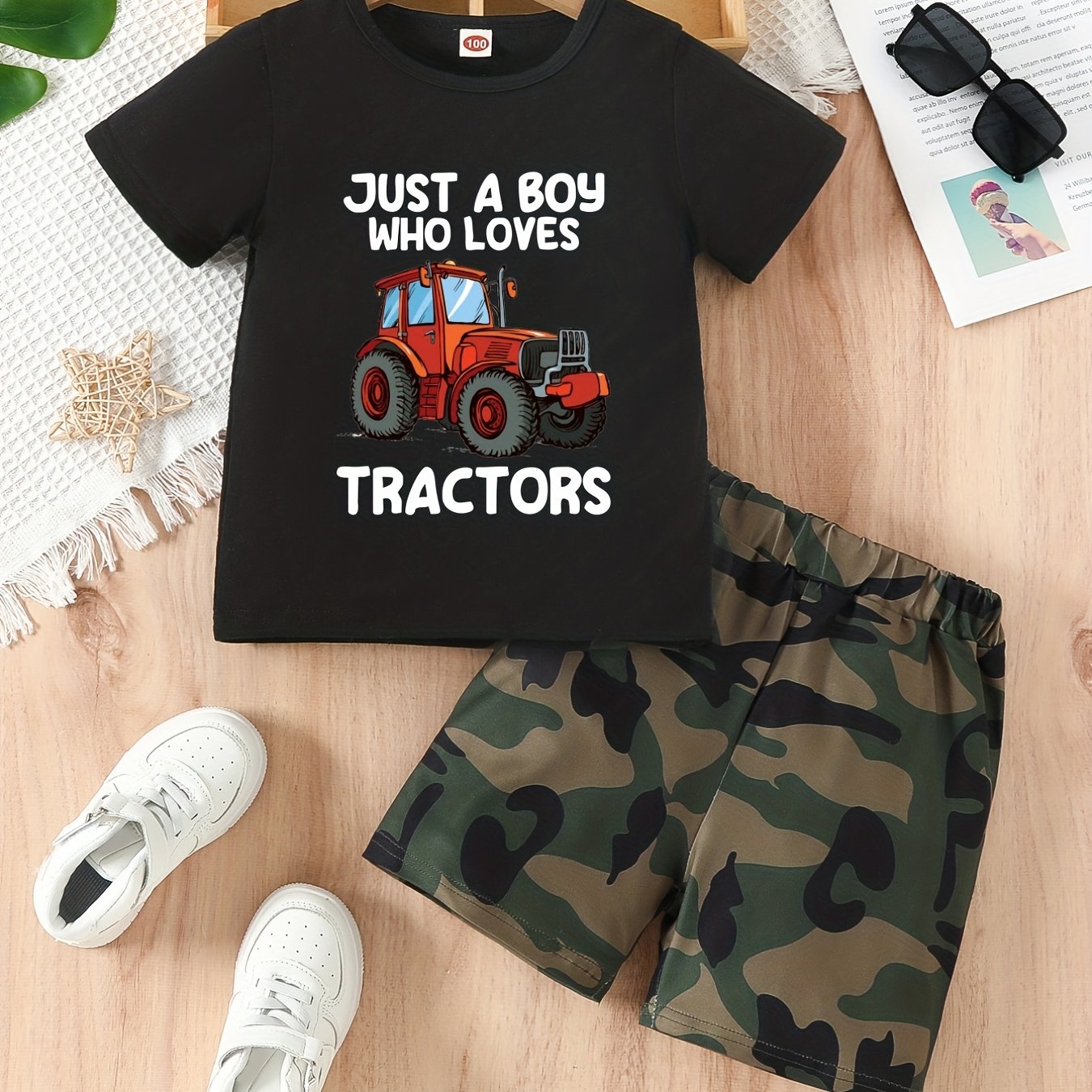 Boy's 2pc T-shirt & Shorts Set Letter Print Short Sleeve