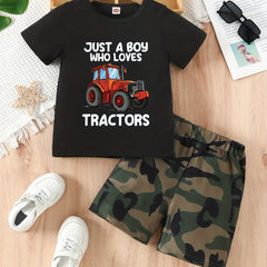 Boy's 2pc T-shirt & Shorts Set Letter Print Short Sleeve
