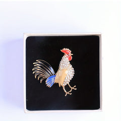 Rhinestone Chicken Rooster Brooch Pin Enamel Animal Lapel Pin