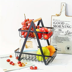 Iron Art Double Layer Fruit Basket Storage Rack Room Decor