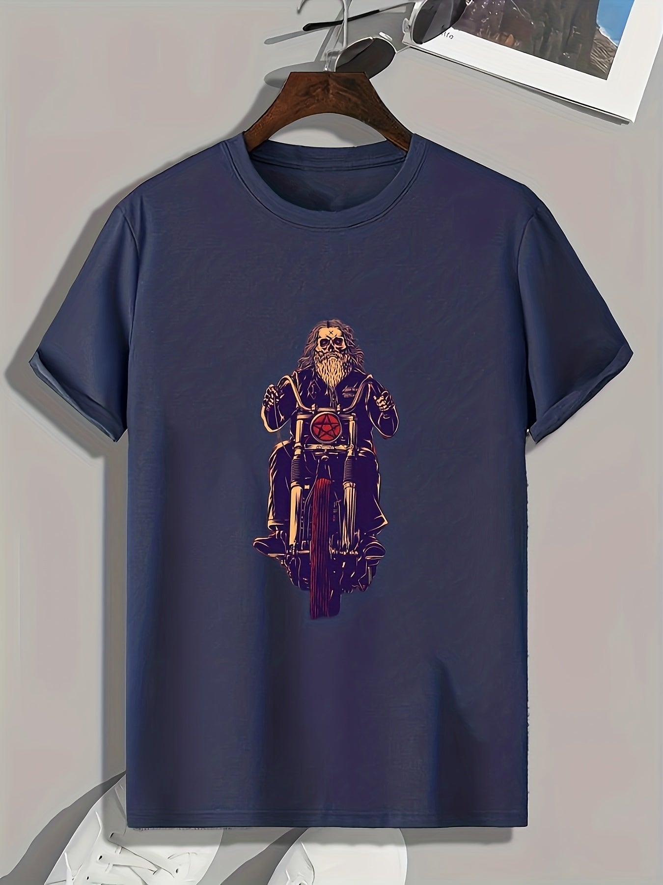 Skeleton Motorcycle Print Men's Graphic Tee Summer Casual Comfortable T-shirt