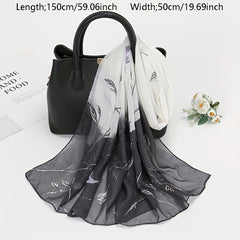 Vintage Leaf Print Chiffon Scarf Gradient Block Shawl