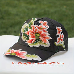 Lotus Embroidery Boho Baseball Cap Cotton Sun Hat