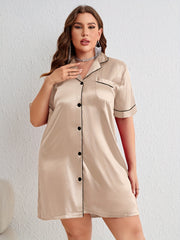  Satin Short Sleeve Nightdress with Collar