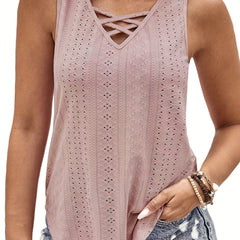  Eyelet Embroidered V Neck Tank Top
