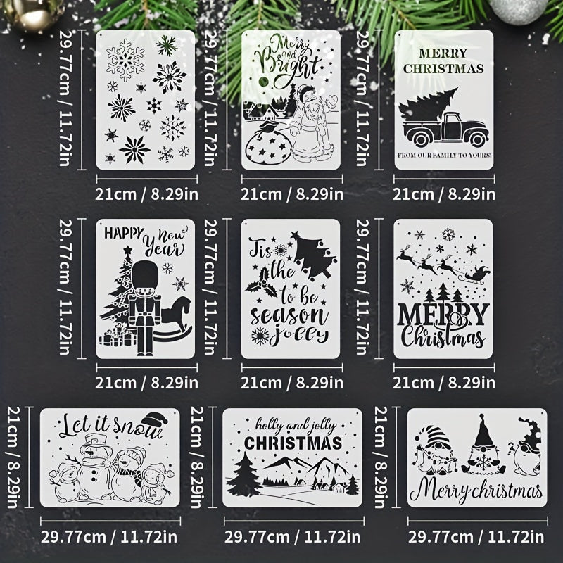 9pcs Big Size Christmas Stencils For DIY Drawing Template