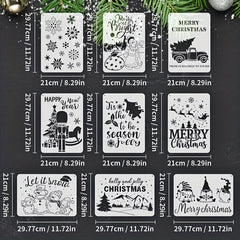 9pcs Big Size Christmas Stencils For DIY Drawing Template
