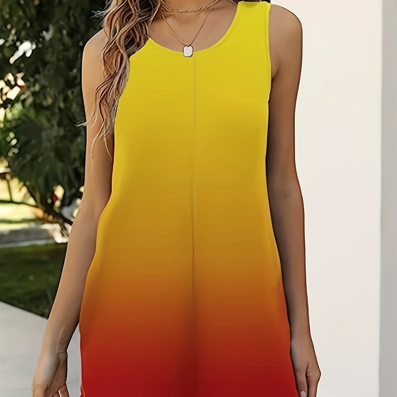  Ombre Keyhole Back Round Neck Tank Romper